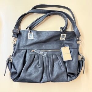 G.H. Bass & Co. Black Pebbled Faux Leather Satchel Crossbody Handbag NWT